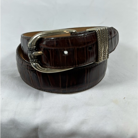 Vintage Brighton brown leather belt with croc pattern 32 medium unisex main image 4